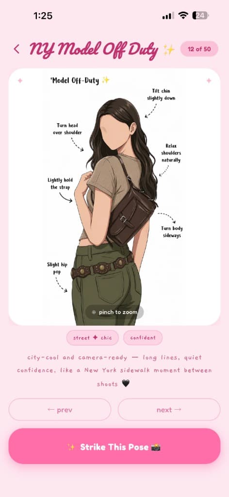 Posely Pose Details screen
